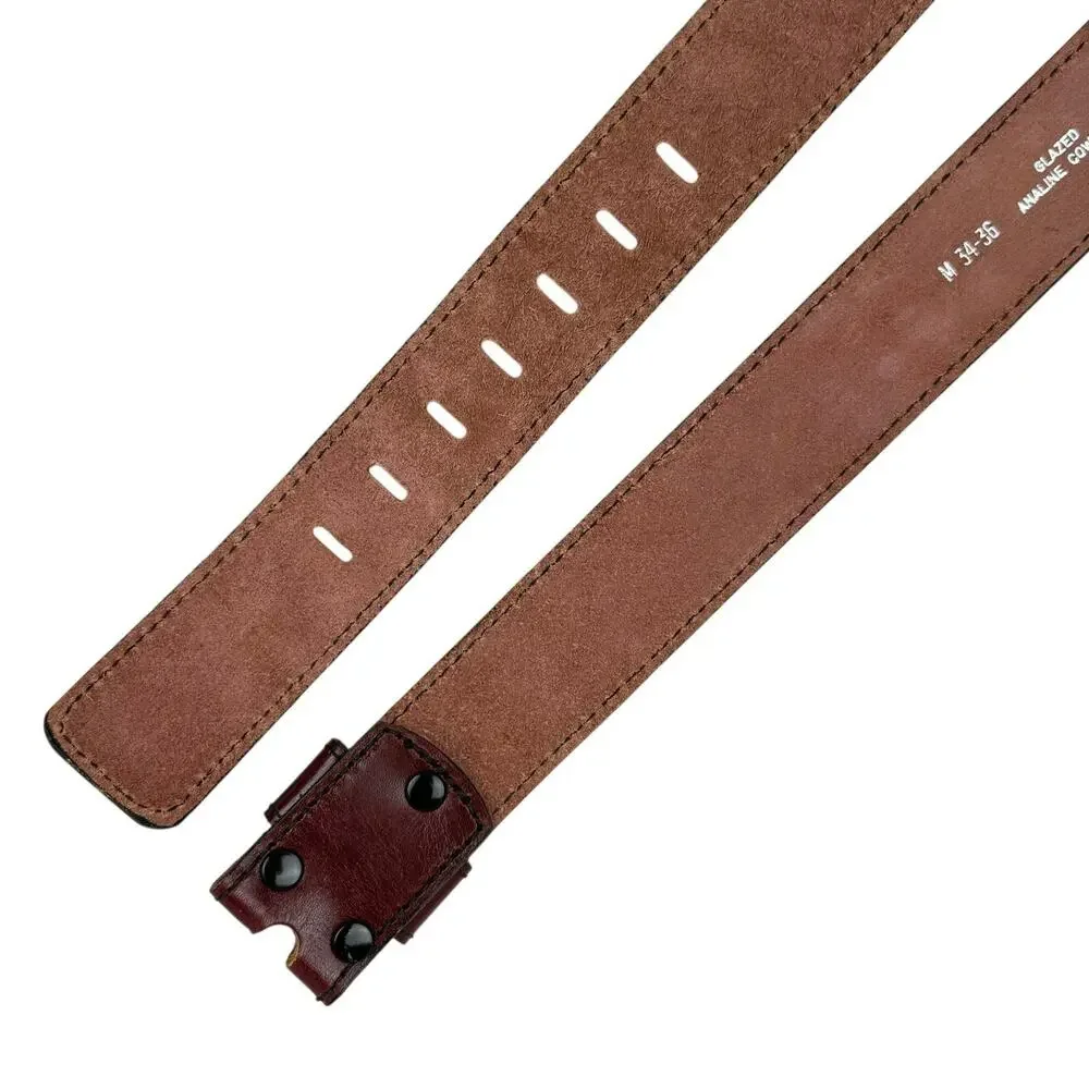 Bechelli Glazed Aniline Cowhide Leather Belt Strap Burgundy Size M 34–36